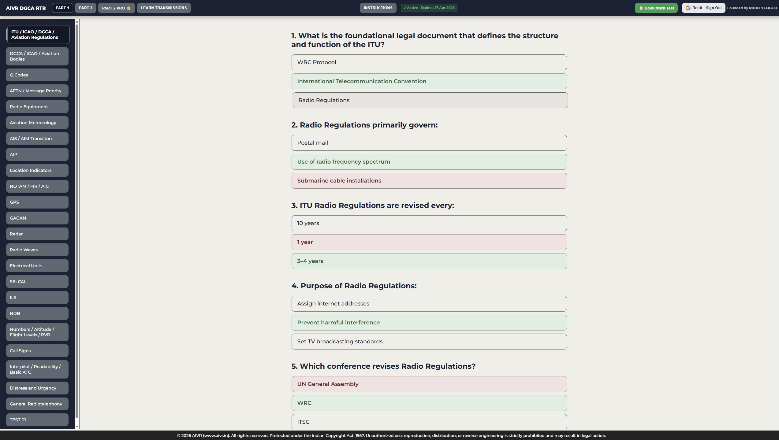 AIVR RTR Part 1 Question Bank — 23 chapters